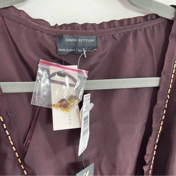 π DAVID BITTON | NWT Maroon Vintage Raw Edge Beaded Sleeveless Blouse - Picture 4 of 5